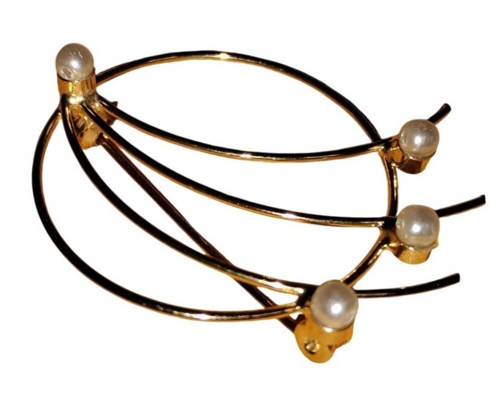 Vintage 1960s Atomic Modernist Faux Pearl Brooch 1.75"